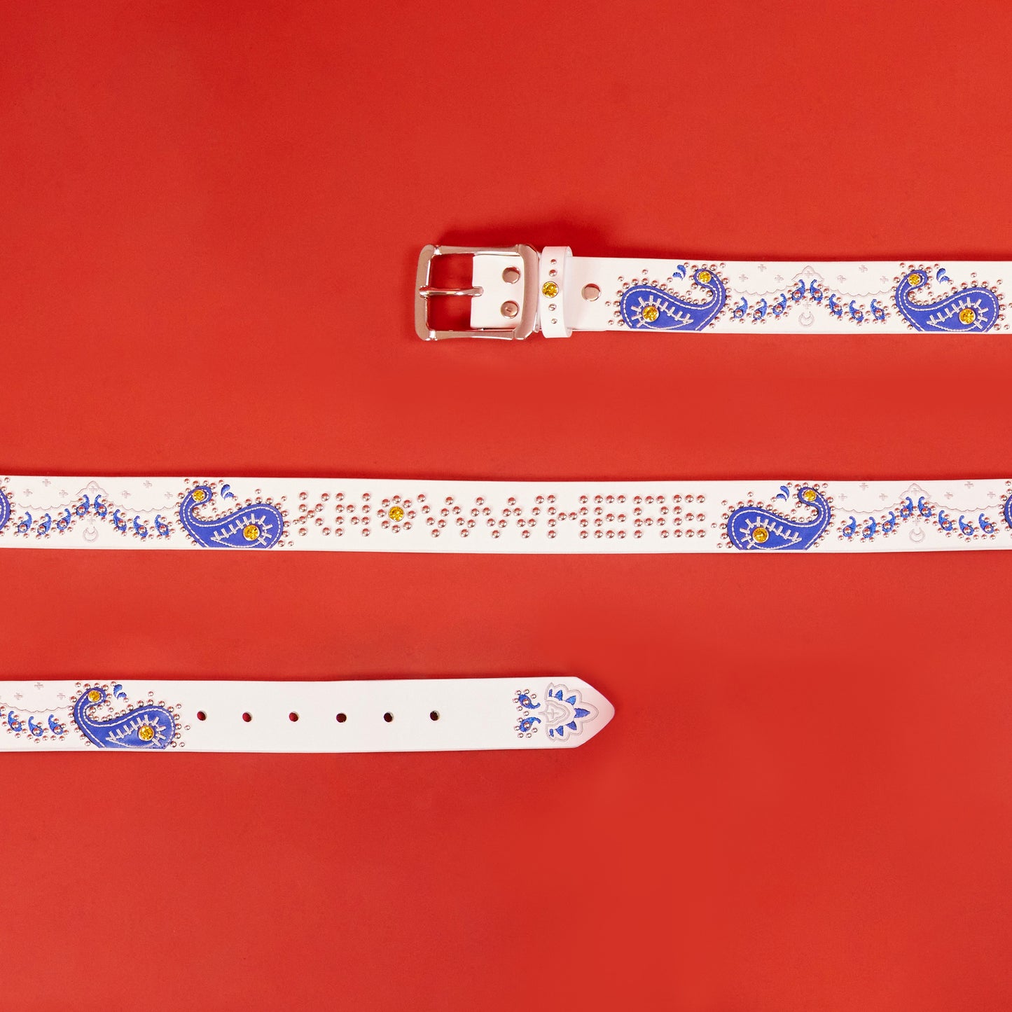 WHITE PAISLEY RIVET BELT